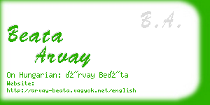 beata arvay business card